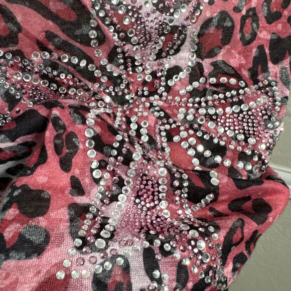 Lady Noir Leopard Rhinestone Motorcycle Top Blouse Embellished Red Size L - Picture 7 of 14